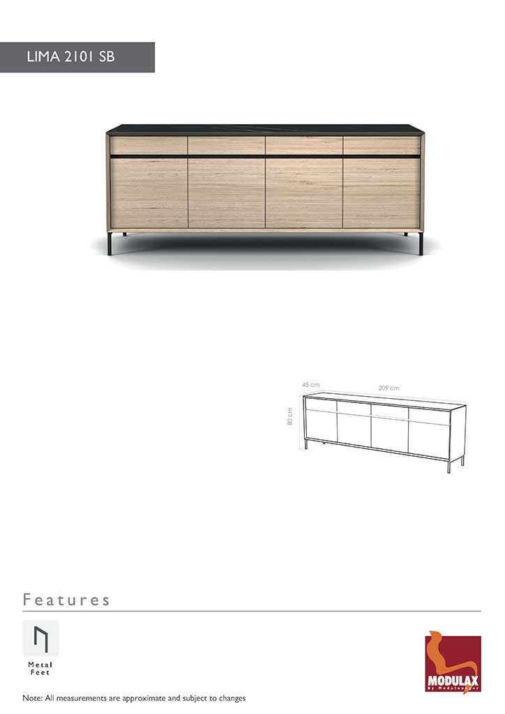 LIMA 2101-SIDEBOARD 210-WHITE WASH OAK + BLACK CERAMIC - Afbeelding 8
