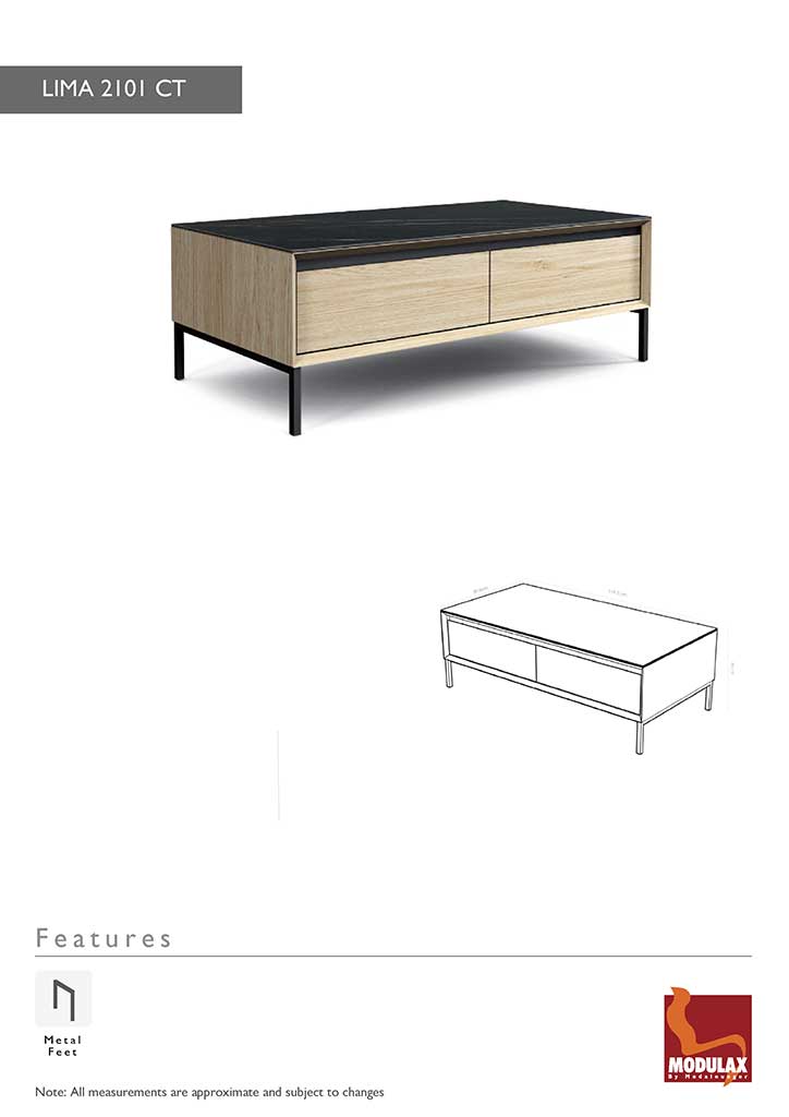 LIMA 2101-COFFEE TABLE 120 2 DRAW-WALNUT + BLACK CERAMIC - Afbeelding 6
