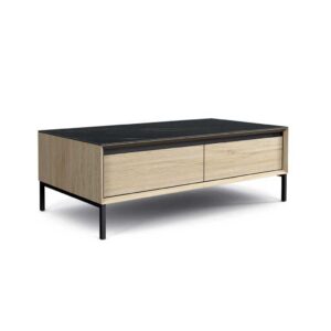 LIMA 2101-COFFEE TABLE 120 2 DRAW-WHITE WASH OAK + BLACK CERAMIC