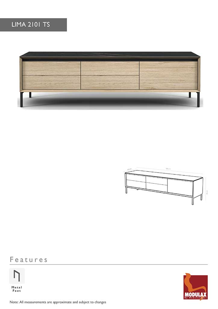 LIMA 2101-TV STAND 180-WHITE WASH OAK + BLACK CERAMIC - Afbeelding 8