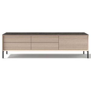 LIMA 2101-TV STAND 180-WHITE WASH OAK + BLACK CERAMIC