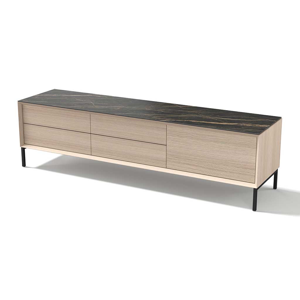LIMA 2101-TV STAND 180-WHITE WASH OAK + BLACK CERAMIC - Afbeelding 2