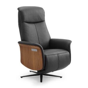 Poseidon – Relaxzetel 3-motorig – Leder B900 Black + Walnut (incl batterij)