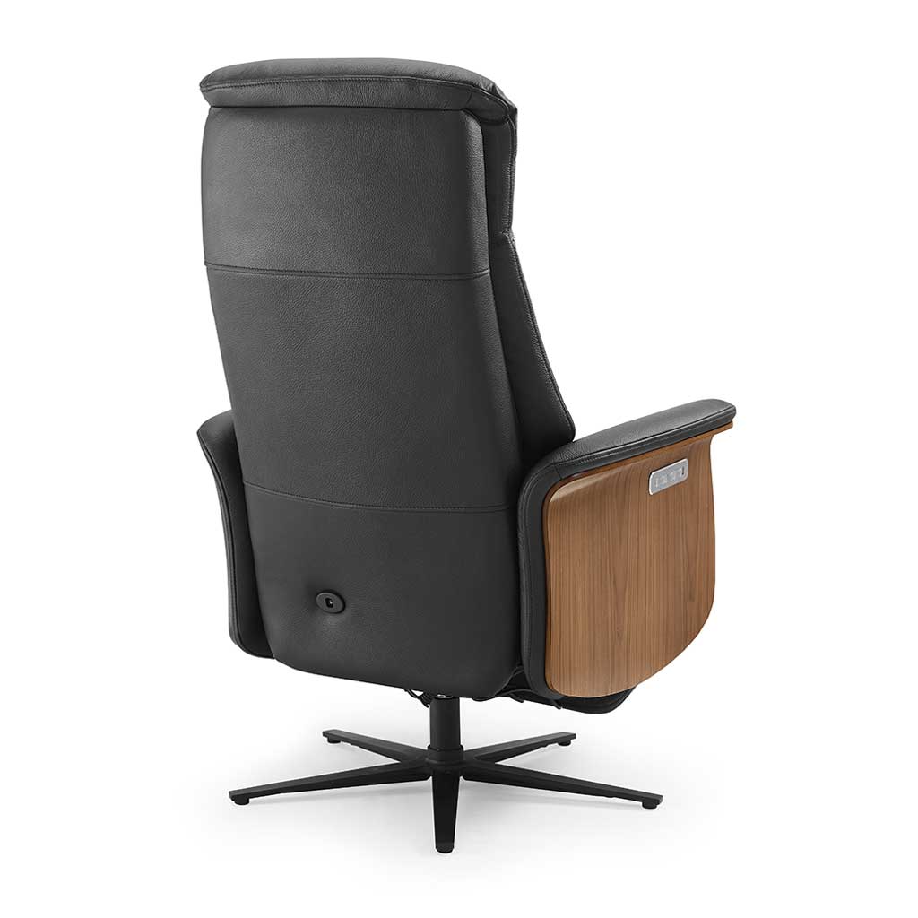 Poseidon – Relaxzetel 3-motorig – Leder B900 Black + Walnut (incl batterij) - Afbeelding 3