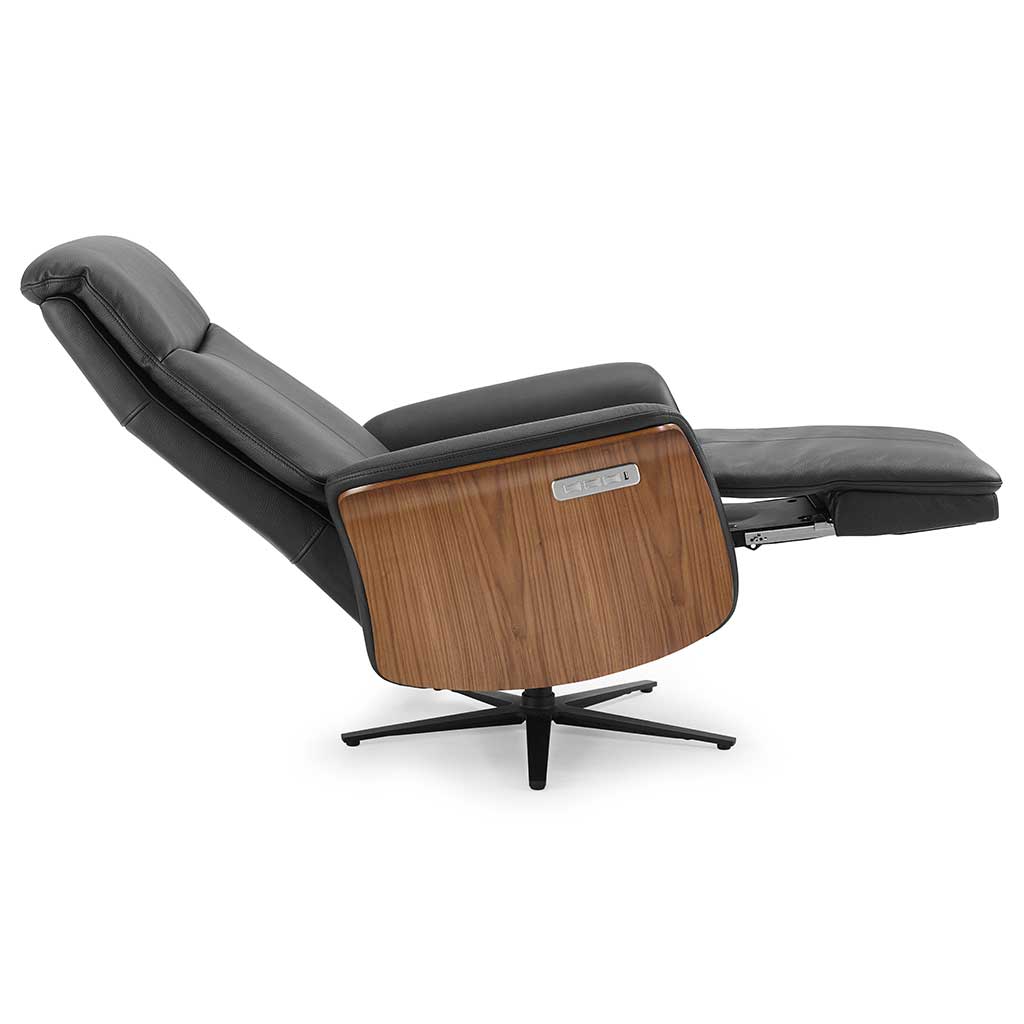 Poseidon – Relaxzetel 3-motorig – Leder B900 Black + Walnut (incl batterij) - Afbeelding 4