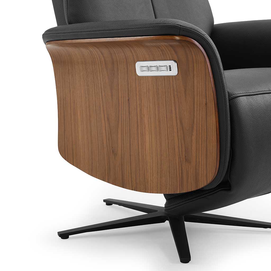 Poseidon – Relaxzetel 3-motorig – Leder B900 Black + Walnut (incl batterij) - Afbeelding 5