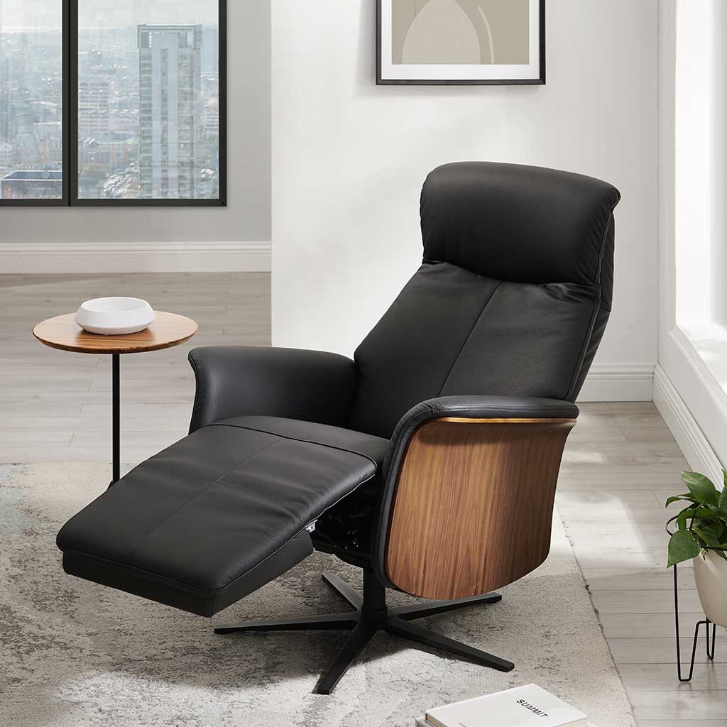 Poseidon – Relaxzetel 3-motorig – Leder B900 Black + Walnut (incl batterij) - Afbeelding 7