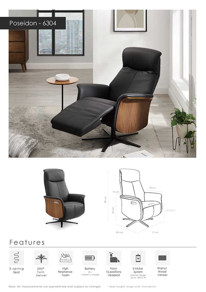 Poseidon – Relaxzetel 3-motorig – Leder B900 Black + Walnut (incl batterij) - Afbeelding 10