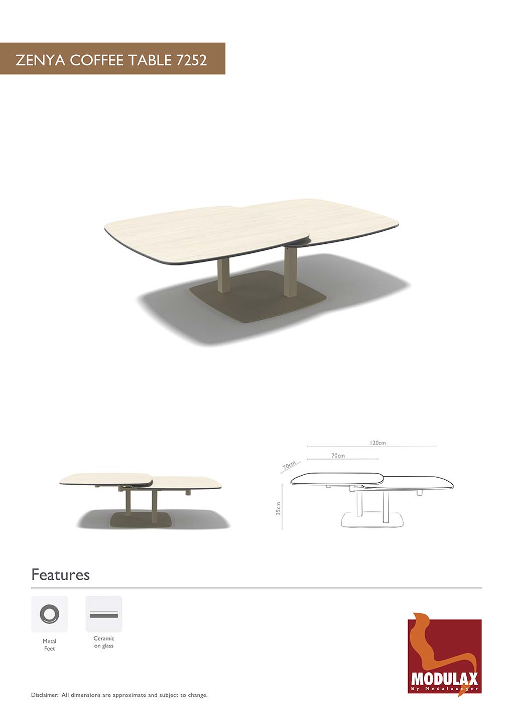 Zenya – Salontafel keramisch – Champagne / Travertine Look MXC131 - Afbeelding 7