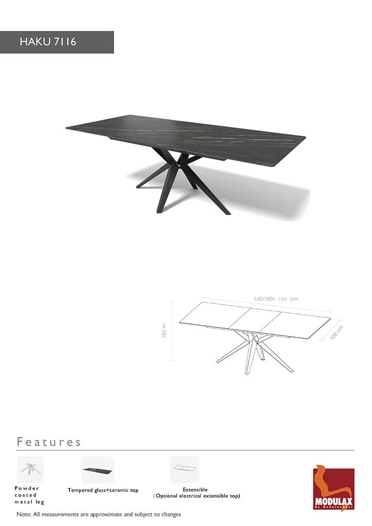 Haku – Eetkamertafel keramisch – zwart / Matt Black MXC402 – 180 (man. verlengbaar) - Afbeelding 9